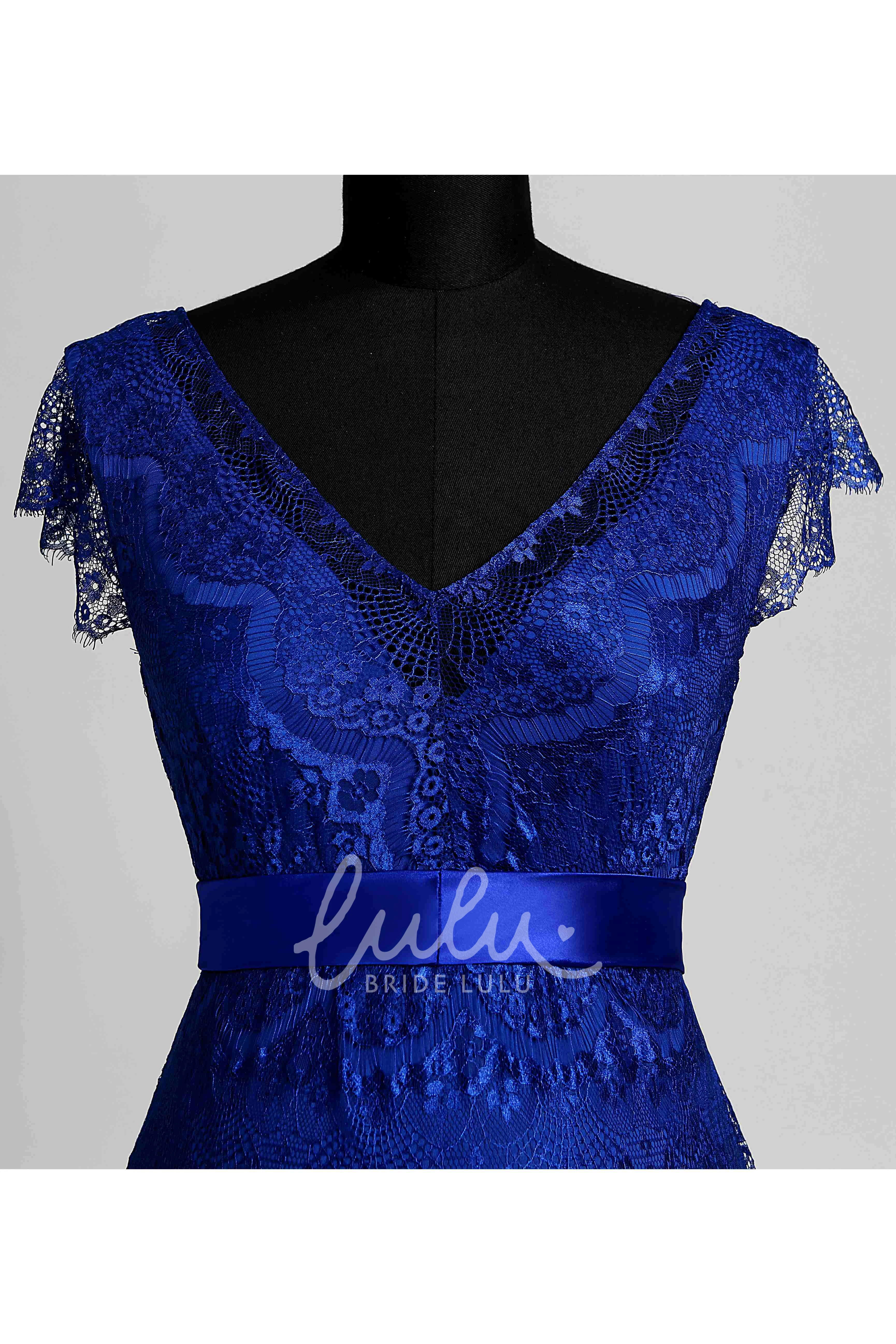 Maternity Lace A-line Dress with Cap Sleeves and V-neckline