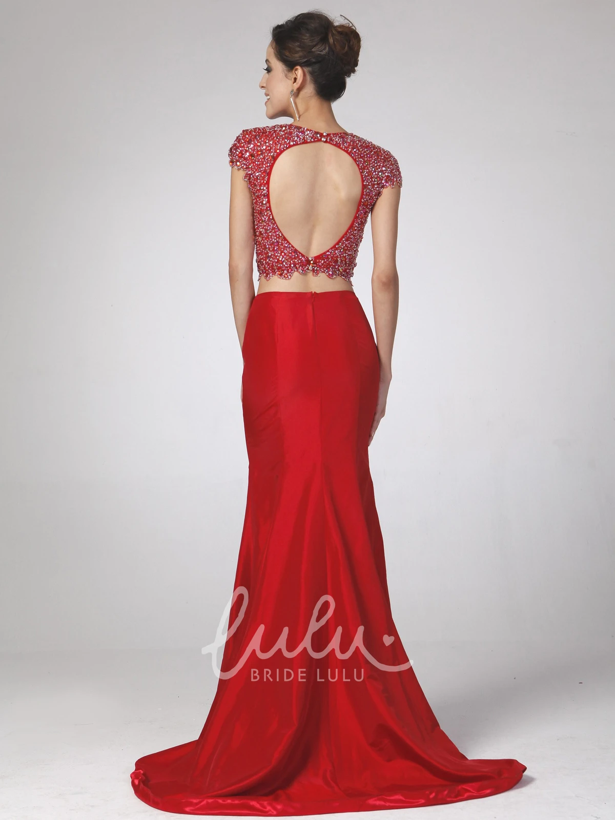 V-Neck Cap-Sleeve Satin Bridesmaid Dress With Beading Trumpet