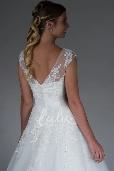 Cap Sleeve Crystal Sash Ball Gown Warm Wedding Dress with Jewel Neckline