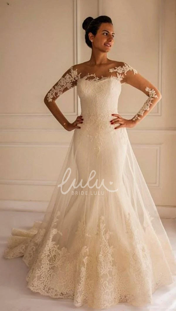 Mermaid Tulle Wedding Dress with Court Train Chic Lace Appliques and Flattering Silhouette