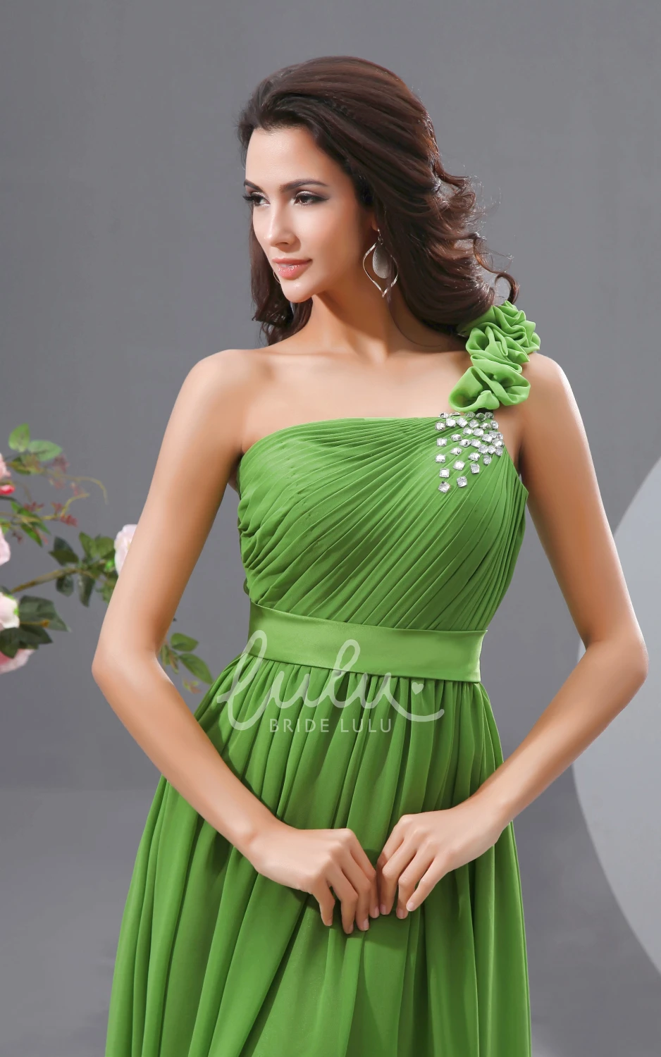 Chiffon A-Line Prom Gown with Crystal Details Modern One Shoulder
