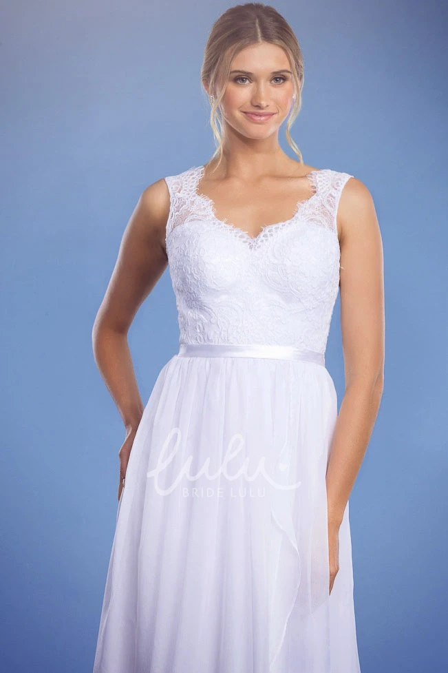 Sleeveless Lace Wedding Dress with Draping Sheath Style