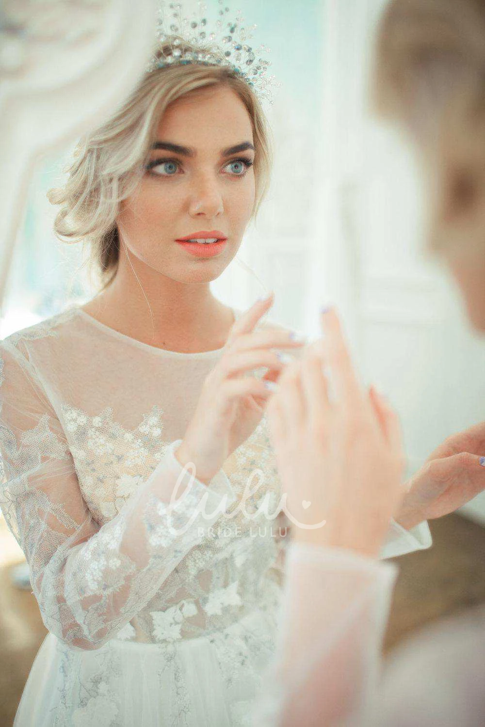 A-Line Tulle Satin Wedding Dress with Lace-Up Corset Back Floral Embroidered Country