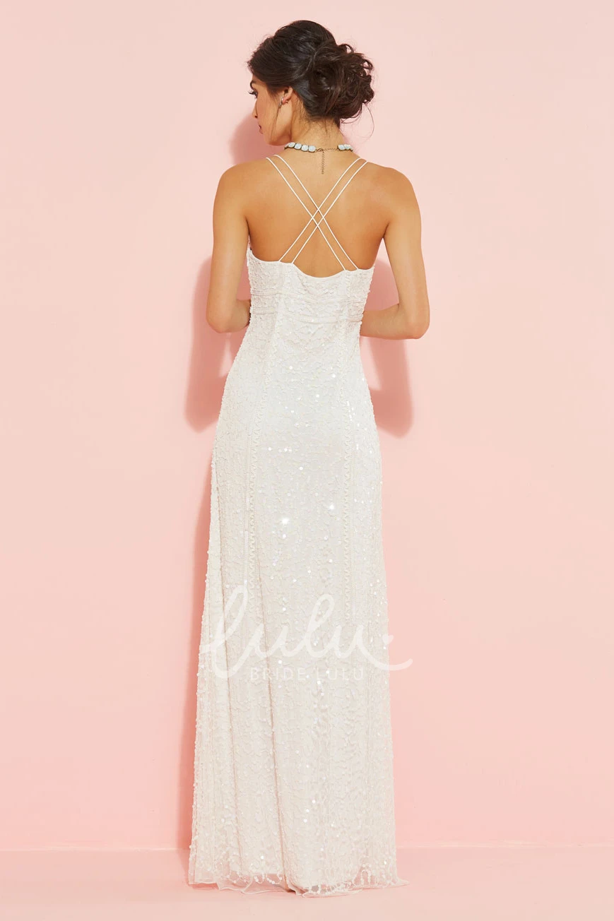 Sequined Sheath Wedding Dress Sleeveless Spaghetti Floor-Length