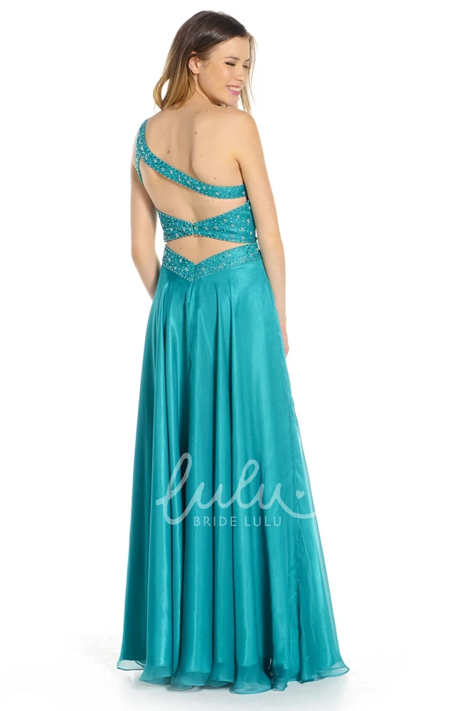Chiffon One-Shoulder Ruched Sleeveless Prom Dress with Straps Flowy Prom Dress