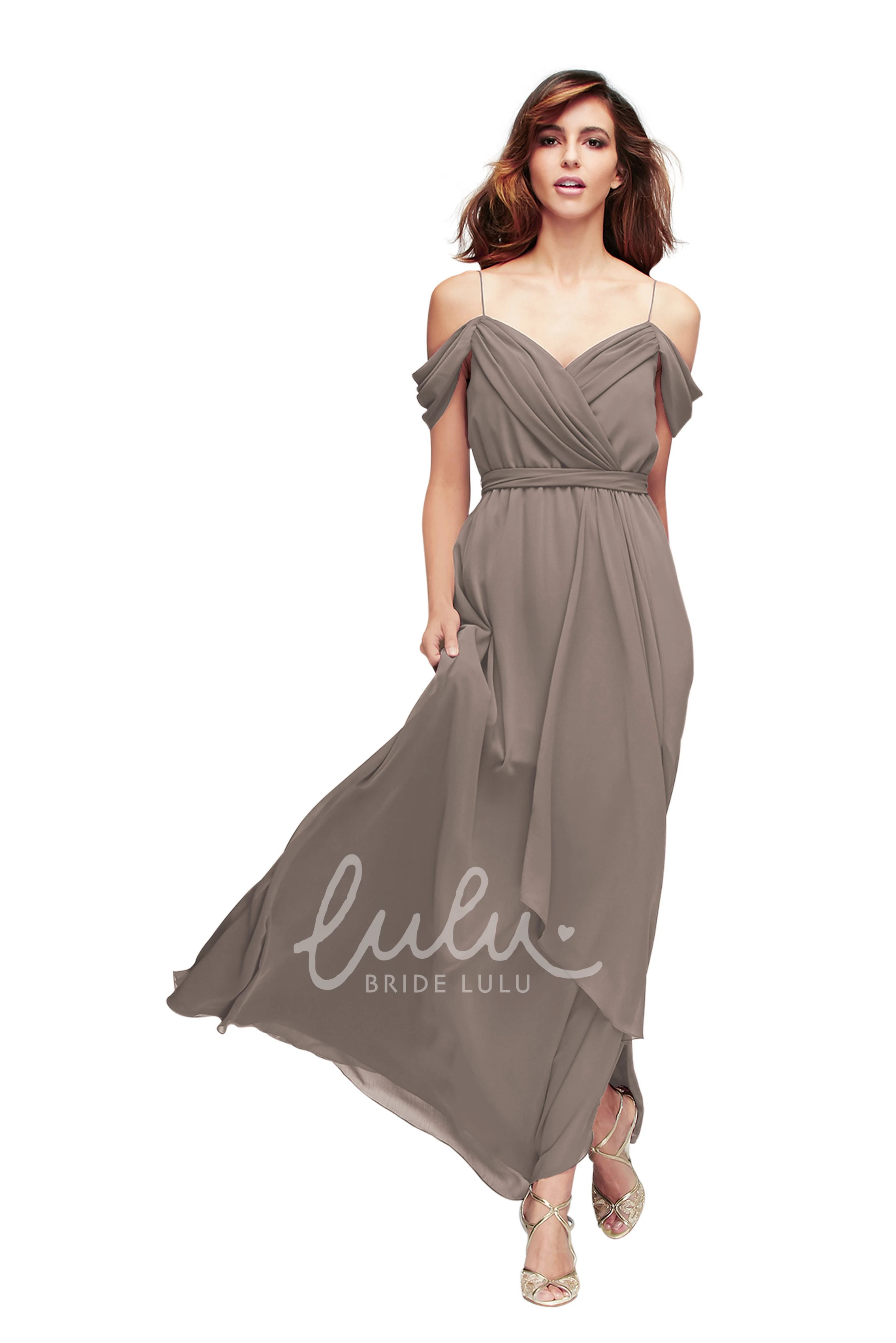 Ruched Spaghetti Chiffon Bridesmaid Dress Sleeveless Multi-Color Convertible