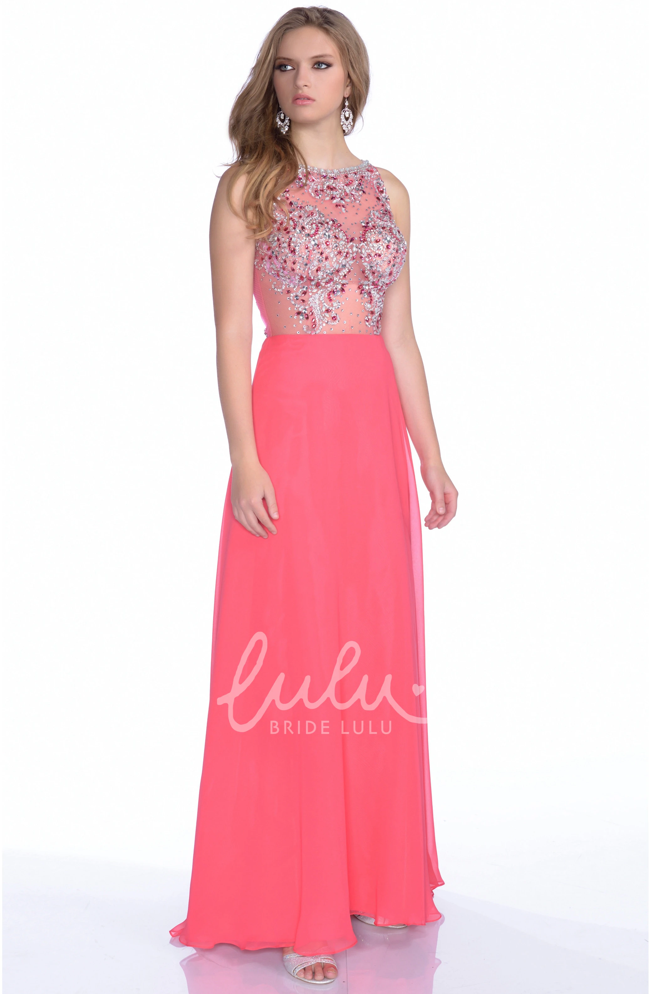 Jeweled Bodice Sleeveless A-Line Prom Dress