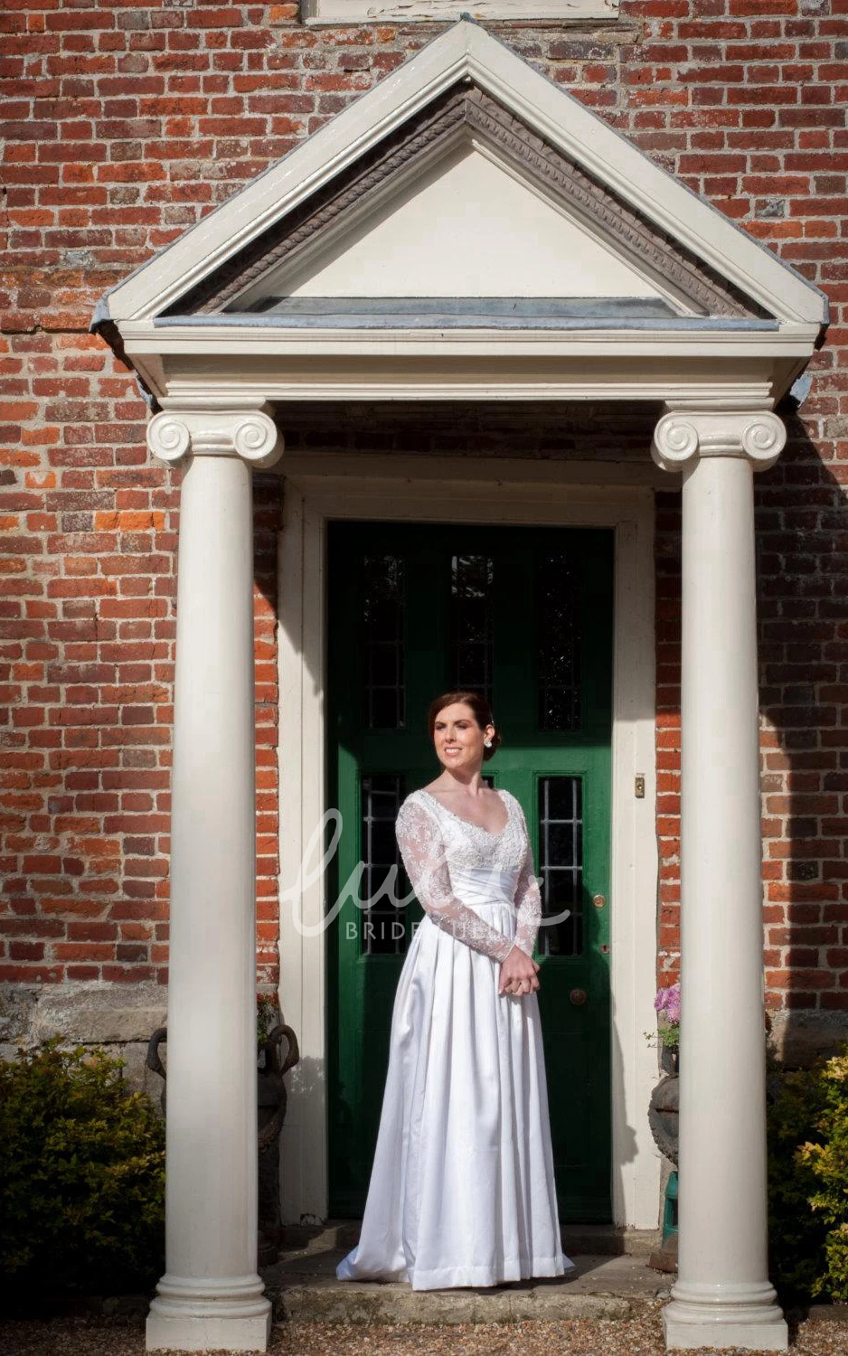 Lace Sleeve A-Line Taffeta Wedding Dress V-Neck