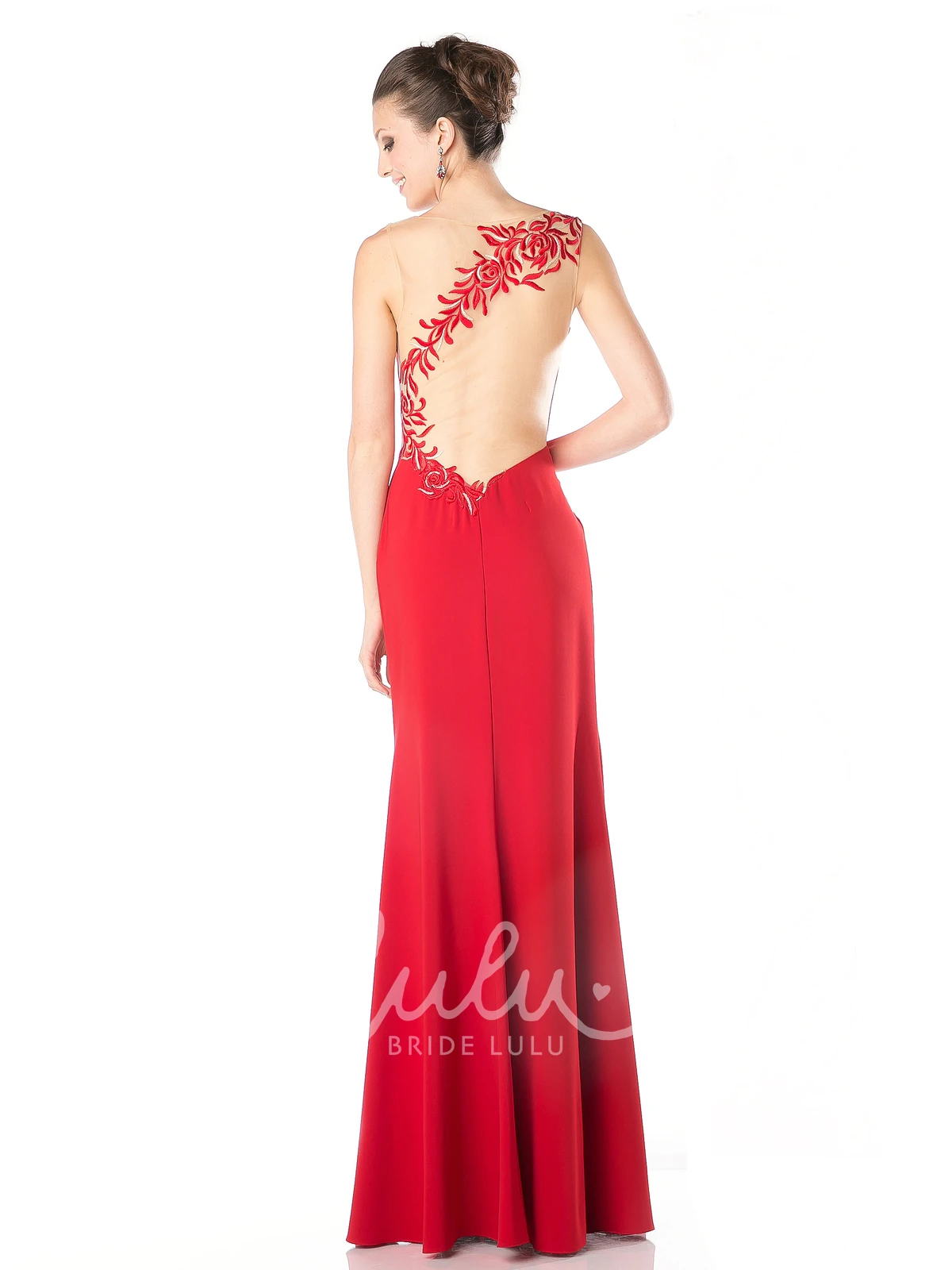Ankle-Length Sheath Jersey Dress with Embroidery Sleeveless Formal Dress