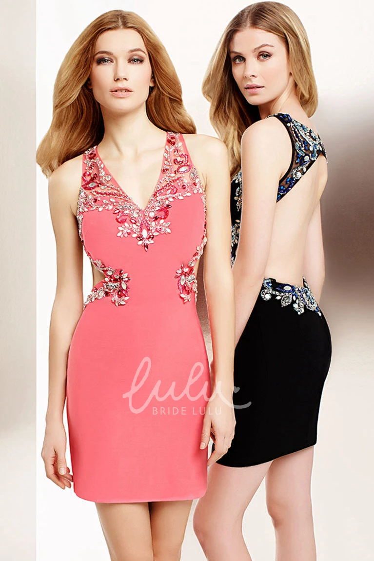 V-Neck Sleeveless Jersey Mini Cocktail Dress Women's Dress