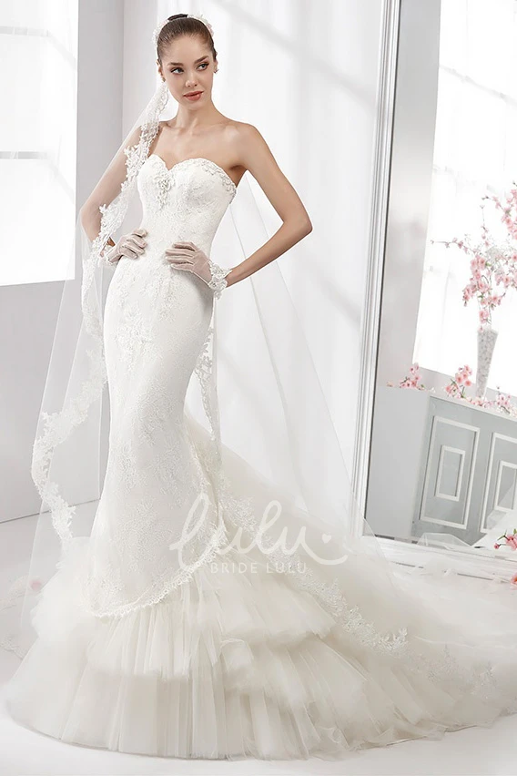 Sheath Lace Wedding Dress with Floral Bust and Tiers Train