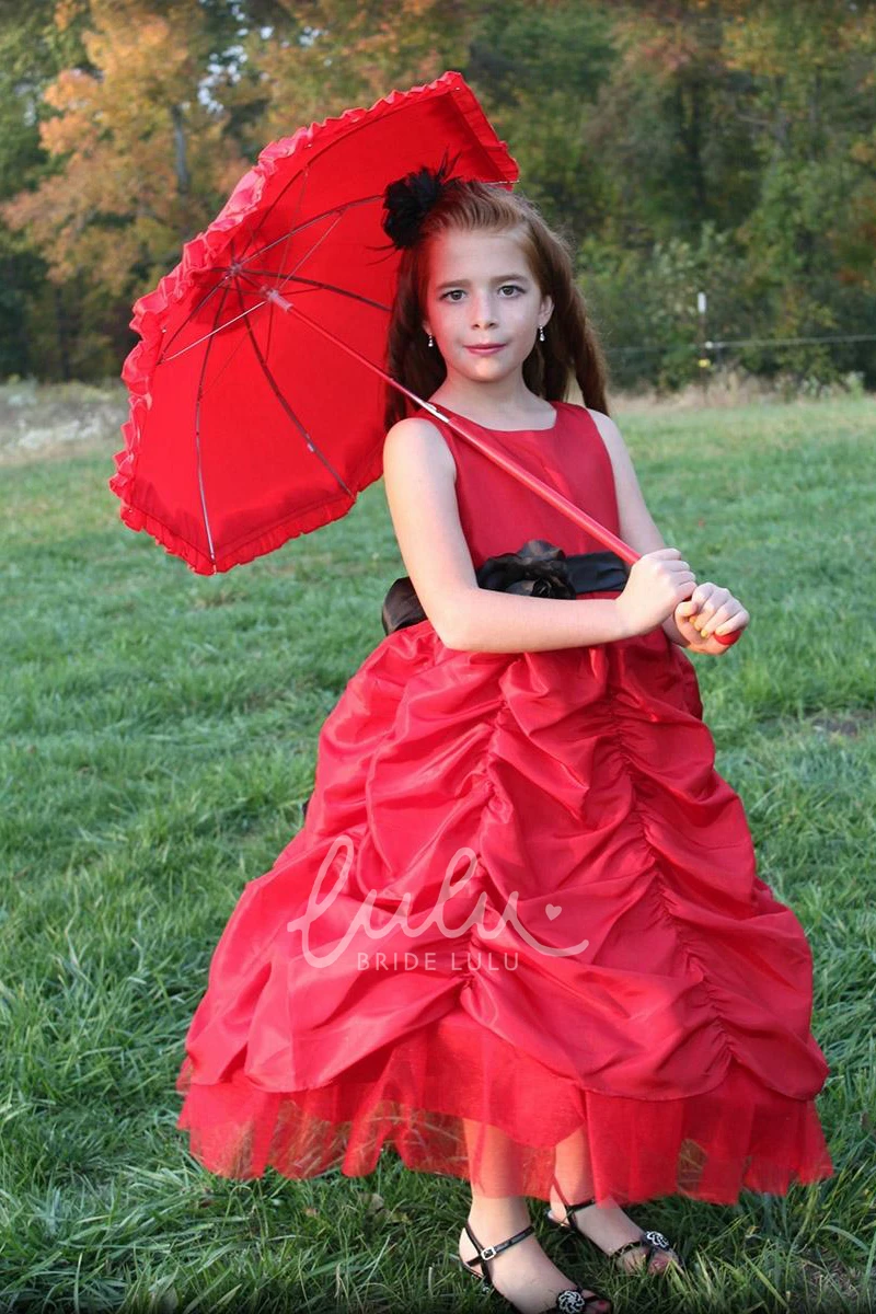Tiered Taffeta Wedding Flower Girl Dress with Floral Embroidery