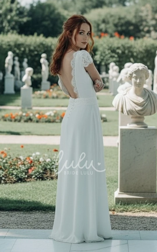 Casual Cap Sleeves A-Line Wedding Dress Boho Lace Bridal Gown with Open Back