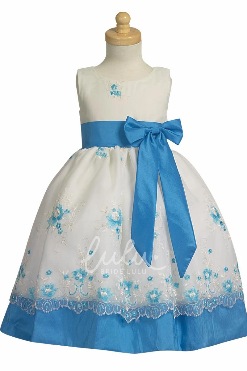 Split Organza Flower Girl Dress Tea-Length Embroidered