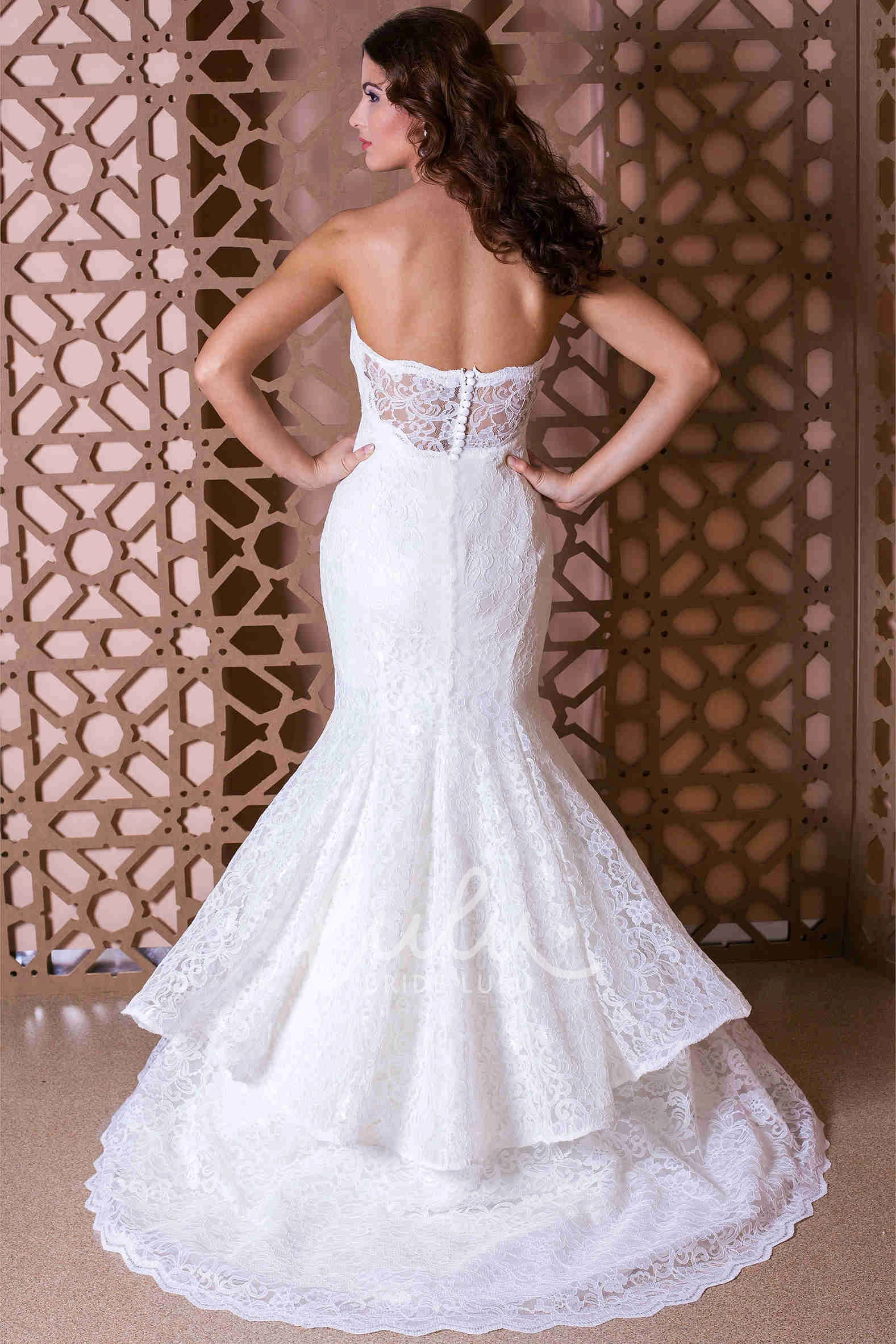 Mermaid Lace&Tulle Strapless Wedding Dress with Waist Jewellery Modern Bridal Gown