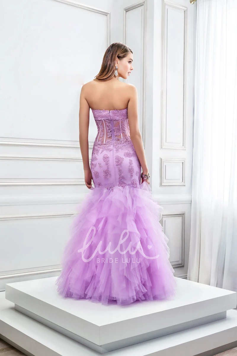 Sweetheart Mermaid Tulle Prom Dress with Appliques Floor-Length