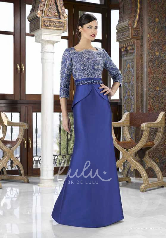 Satin Mother Of The Bride Dress 3-4 Sleeve Square Neck Appliqued Knee-Length Classic