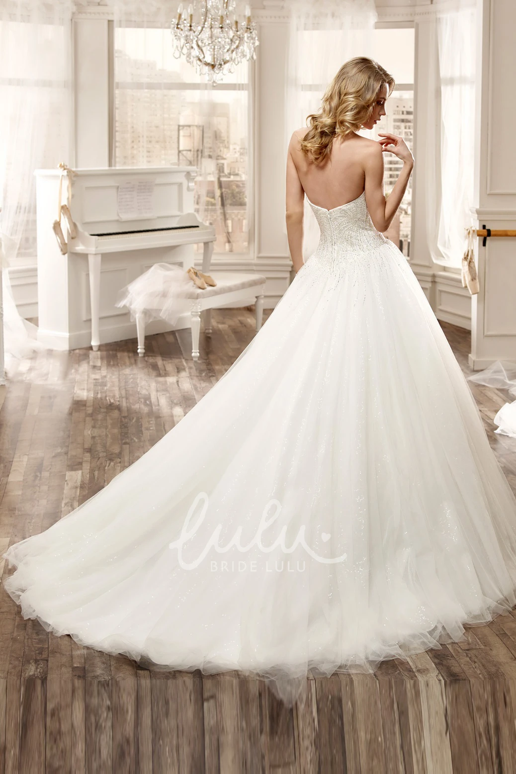 Beaded Sweetheart Wedding Dress with Long Ruched Tulle Skirt Unique