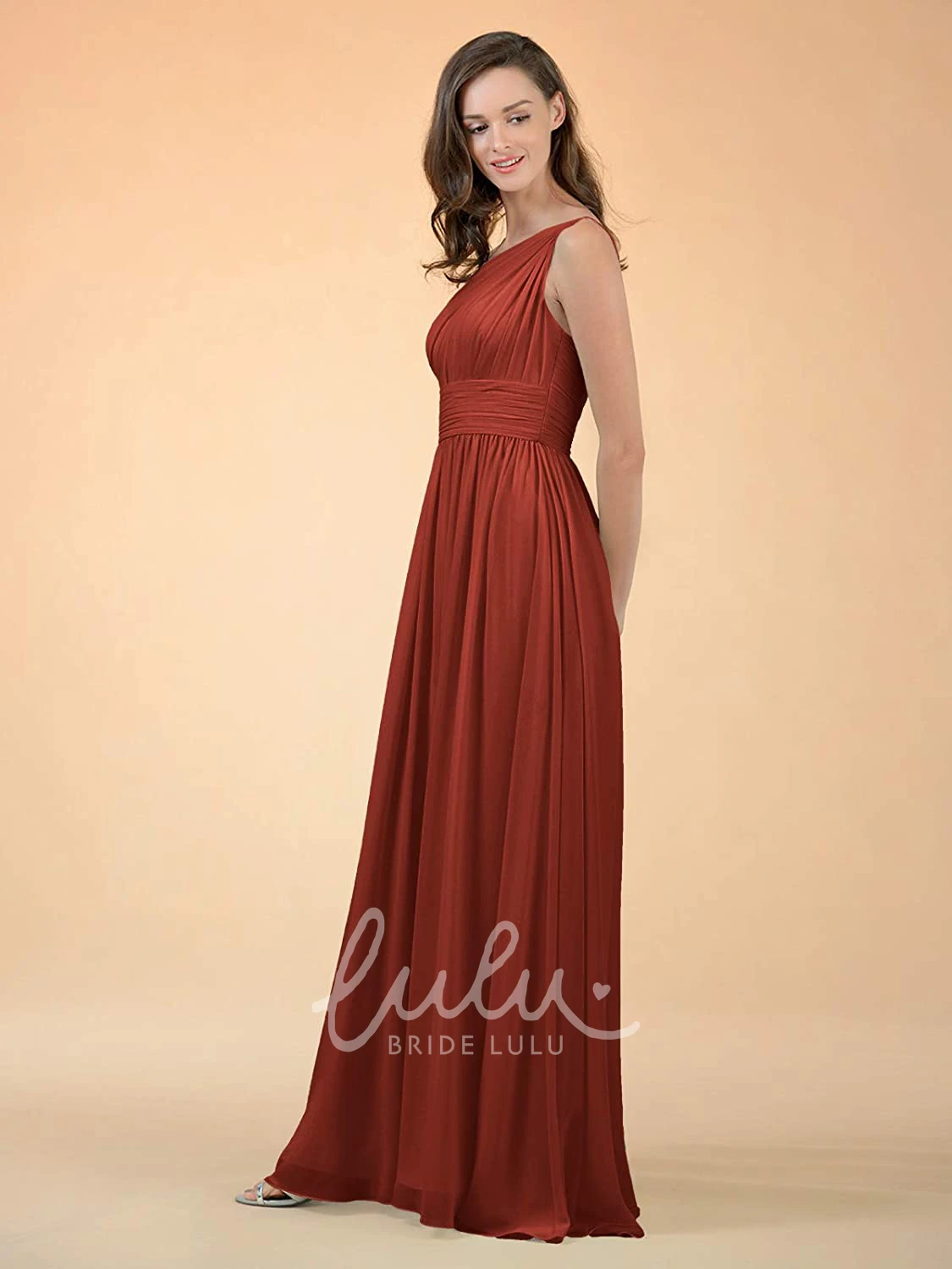 Chiffon One-Shoulder A-Line Bridesmaid Dress with Ruching Simple & Elegant