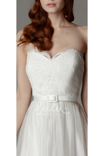 Satin and Tulle Appliqued Wedding Dress with Sweetheart Neckline