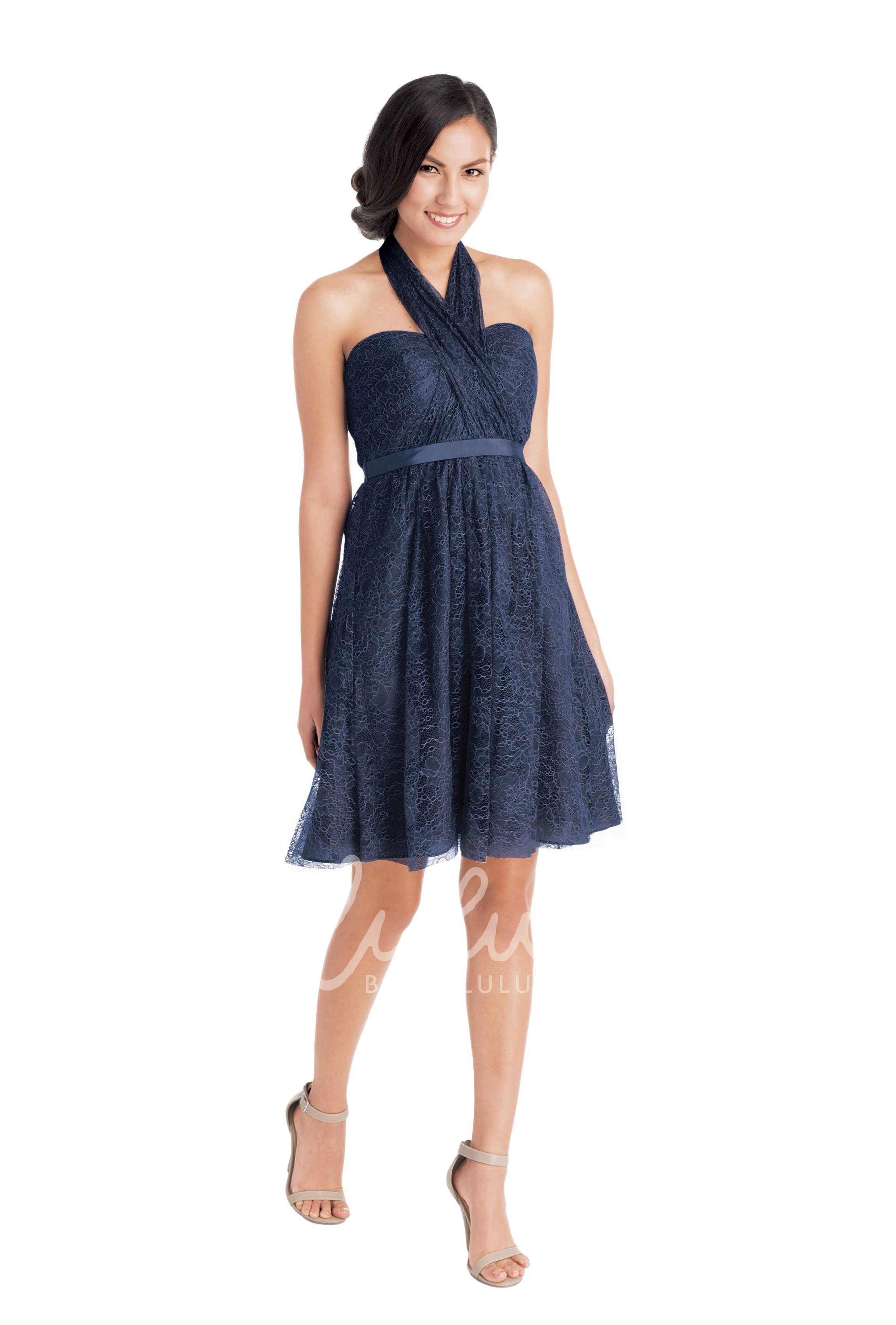 Ribboned Lace Cap Sleeve Sweetheart Short Bridesmaid Dress in Multiple Colors