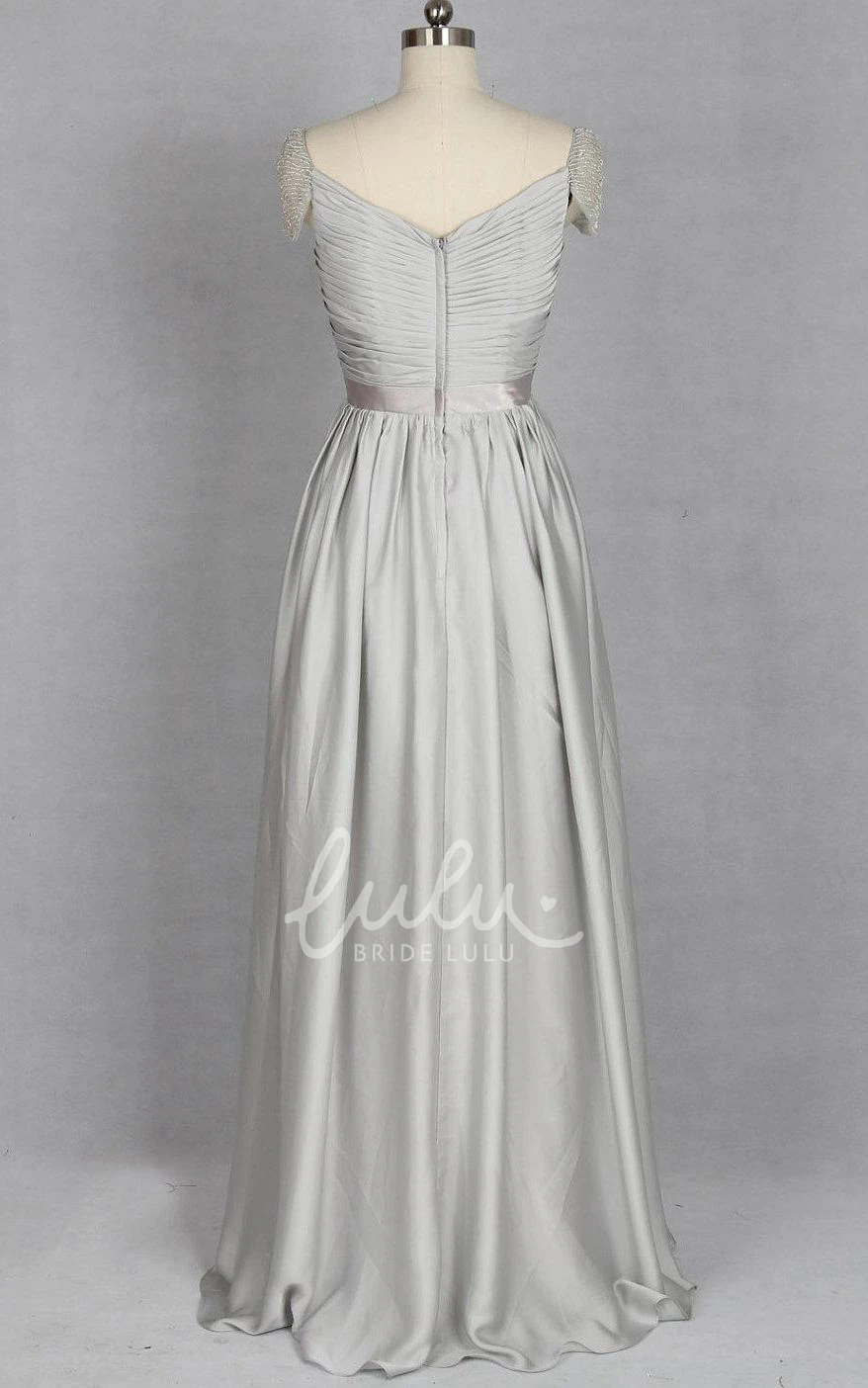 Mature A-Line V-neck Cap Sleeve Gown Elegant Chiffon and Satin Dress