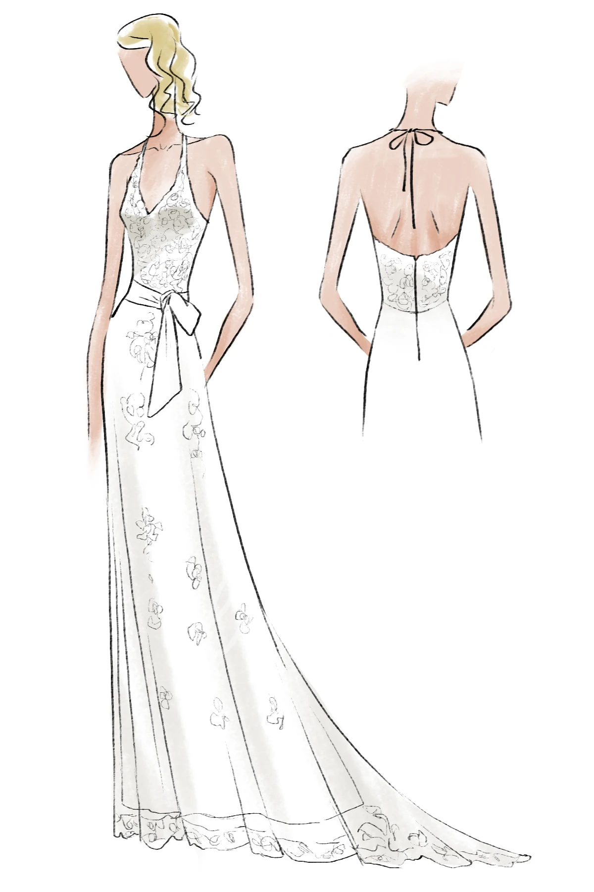 Halter Sleeveless Lace Wedding Dress with Court Train Sheath Column Bridal Gown