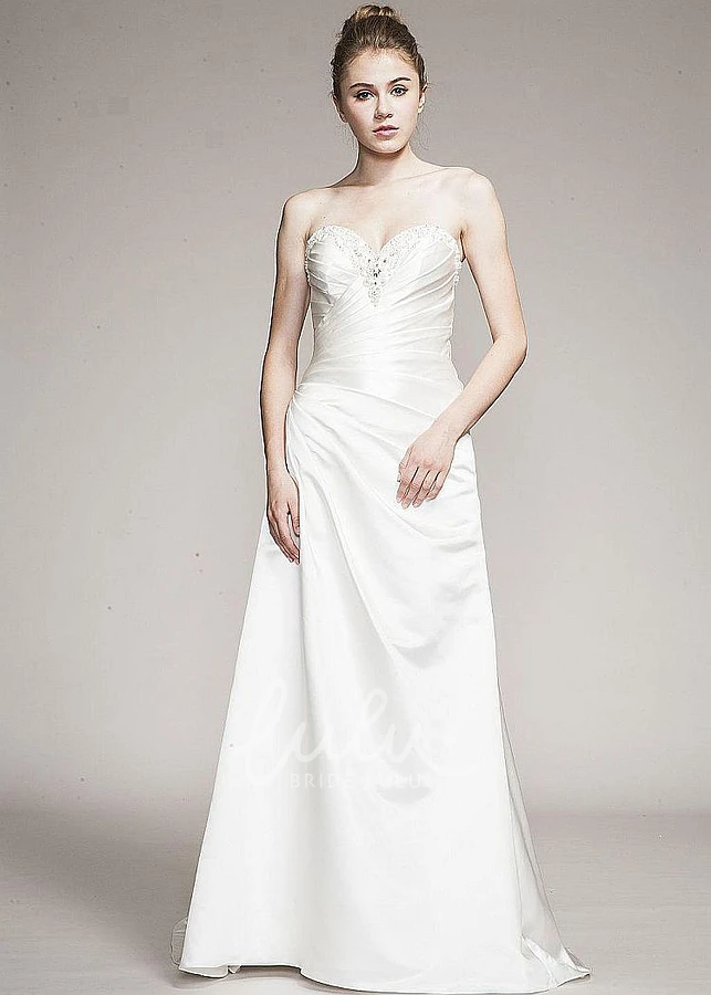 Satin Sweetheart Wedding Dress with Beading Long Draped Style