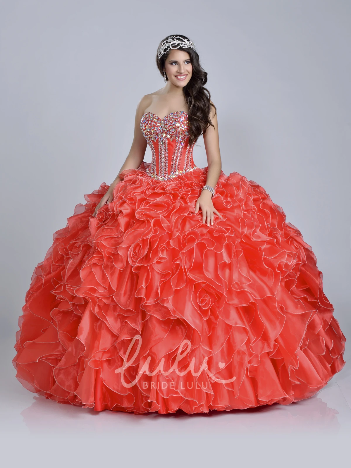 Sequined Sweetheart Ball Gown with Ruffles Formal Dress