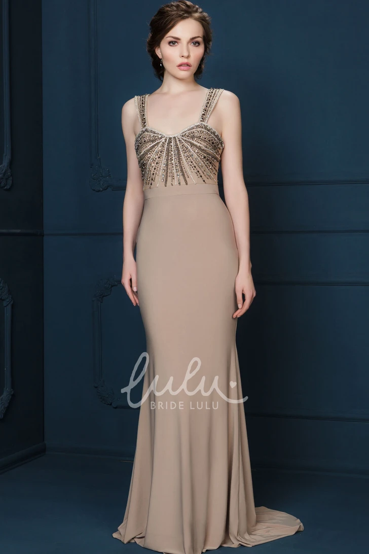 Beaded Sleeveless Floor-Length Sheath Evening Dress