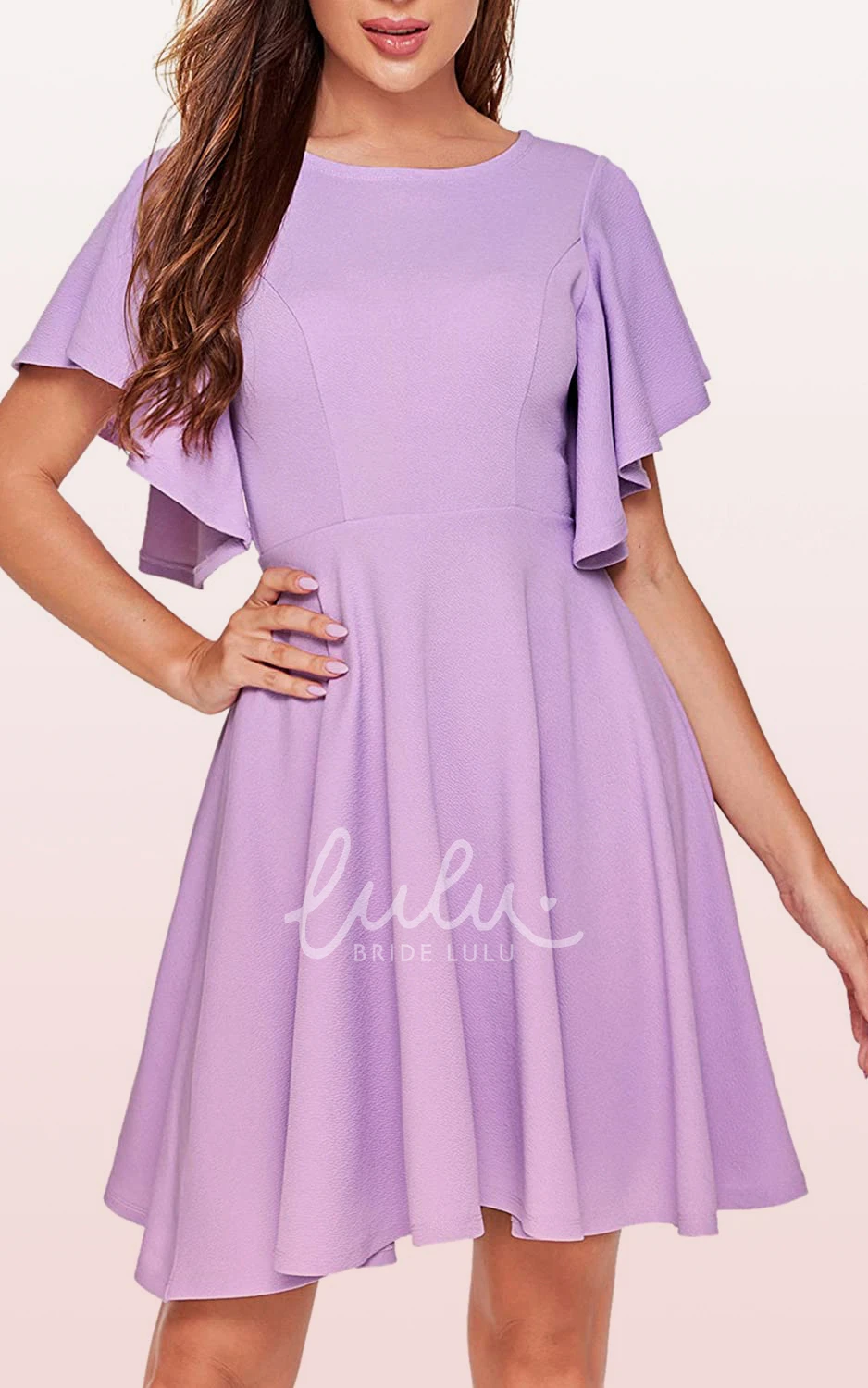 Jersey A-Line Dress Short Sleeve Modest Elegant Pleated Zipper