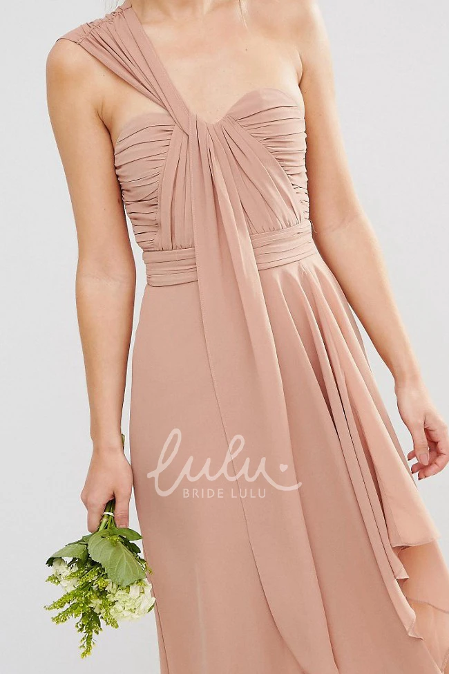 Ruched One-Shoulder High-Low Chiffon Bridesmaid Dress