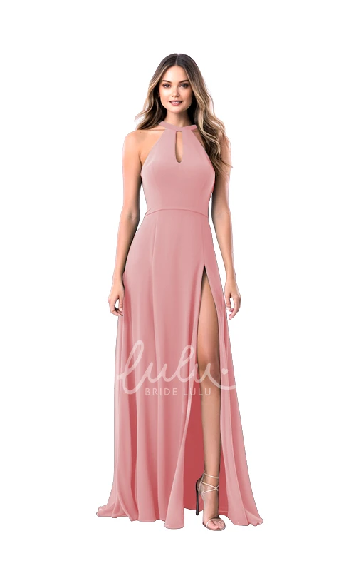 Ethereal Halter Chiffon Bridesmaid Dress A-Line Split Front Unique