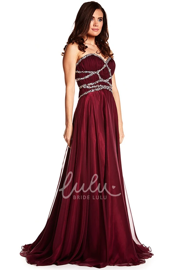 A-Line Sweetheart Beaded Chiffon Prom Dress with Straps and Pleats Classy Prom Dress