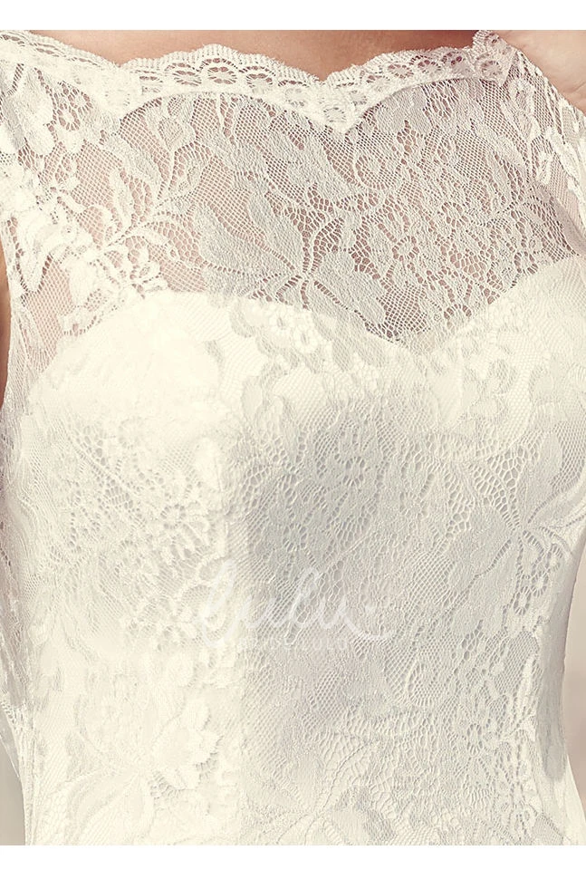 Jeweled Lace Wedding Dress with V-Back and Sweep Train Maxi Bateau Style