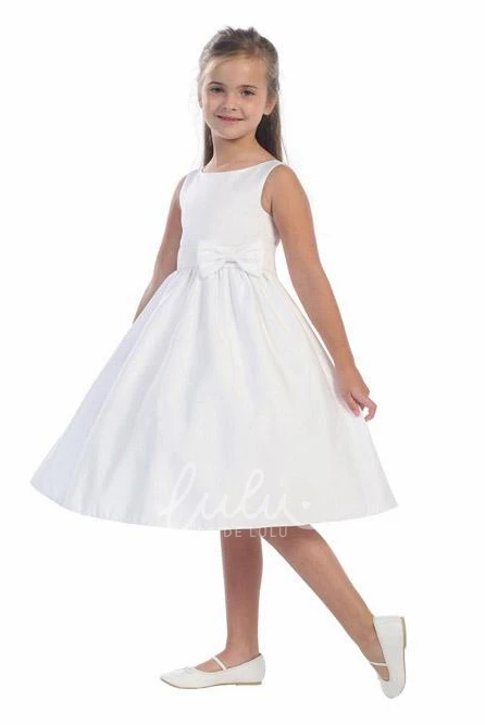 Sequin Satin Flower Girl Dress with Bow Knee-Length