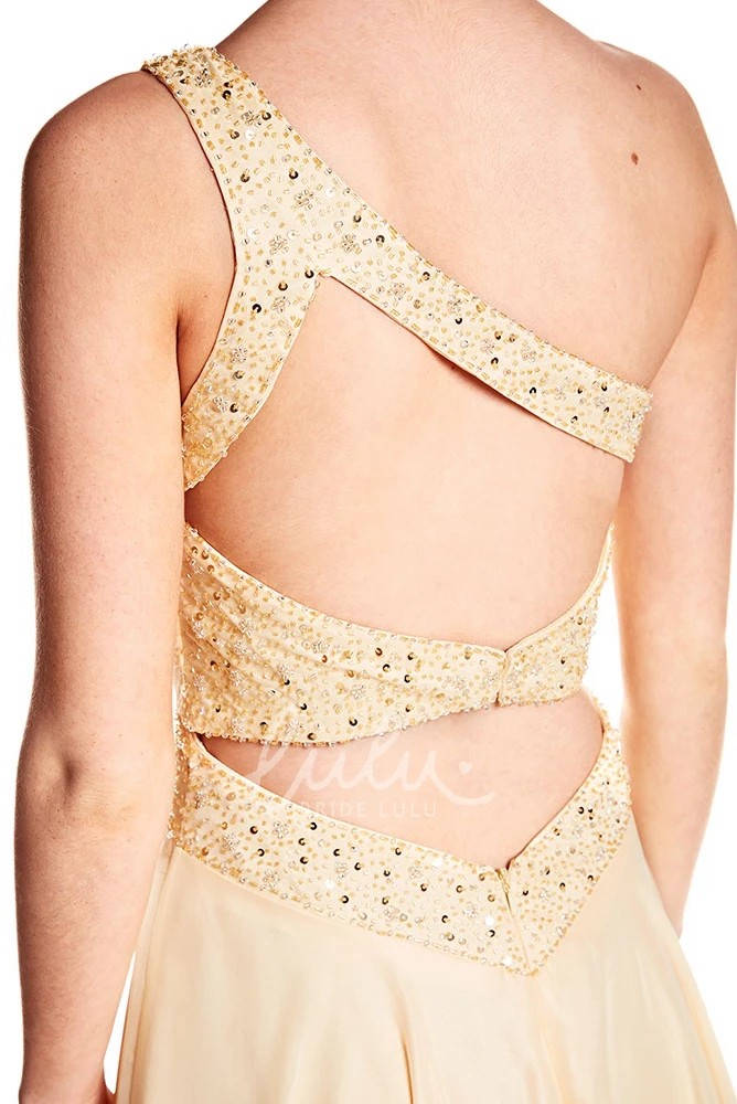 Ruched One-Shoulder Chiffon Prom Dress with Sleeveless and Maxi Length