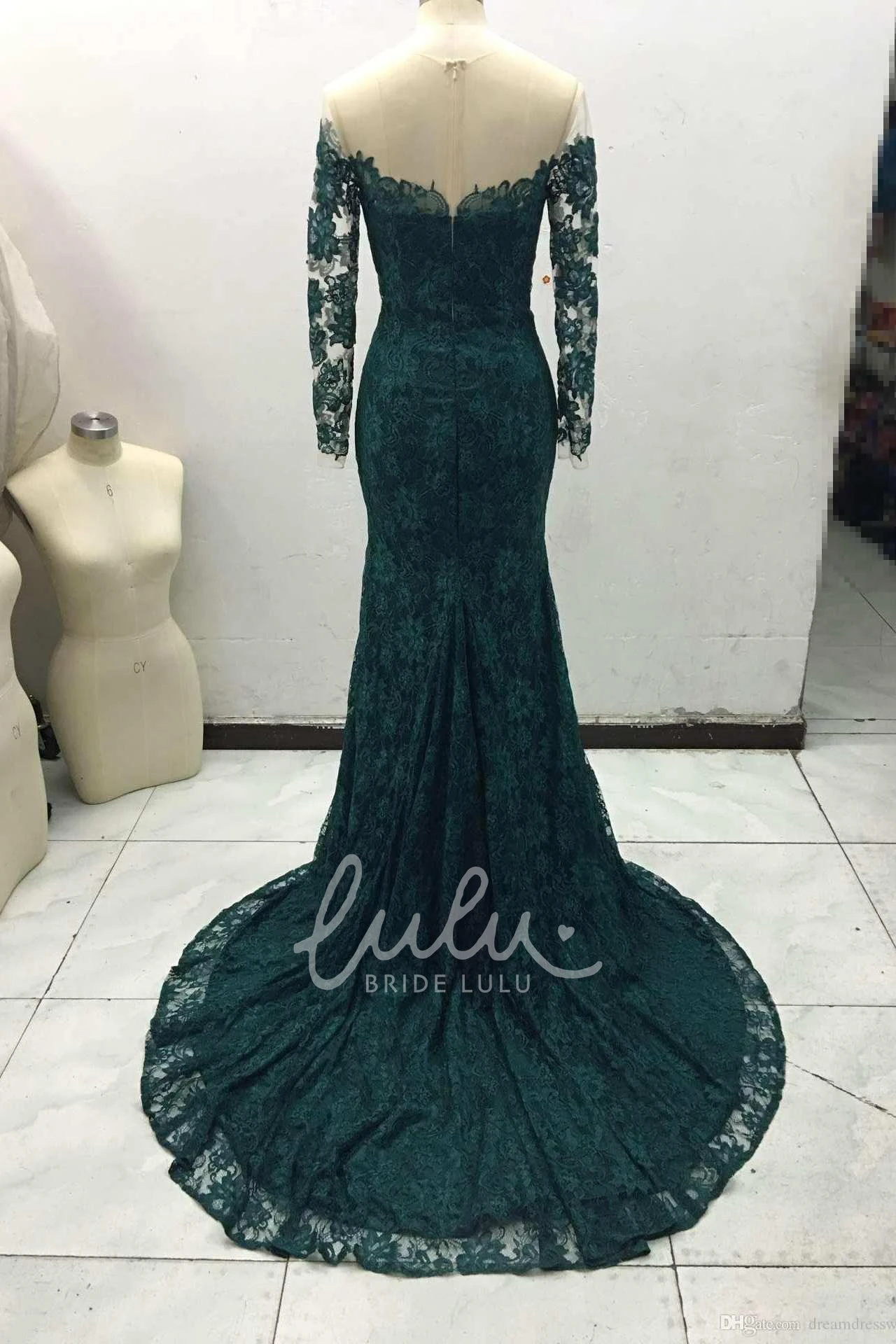 Long Sleeve Off-the-Shoulder Mermaid Formal Dress with Lace Embellishments