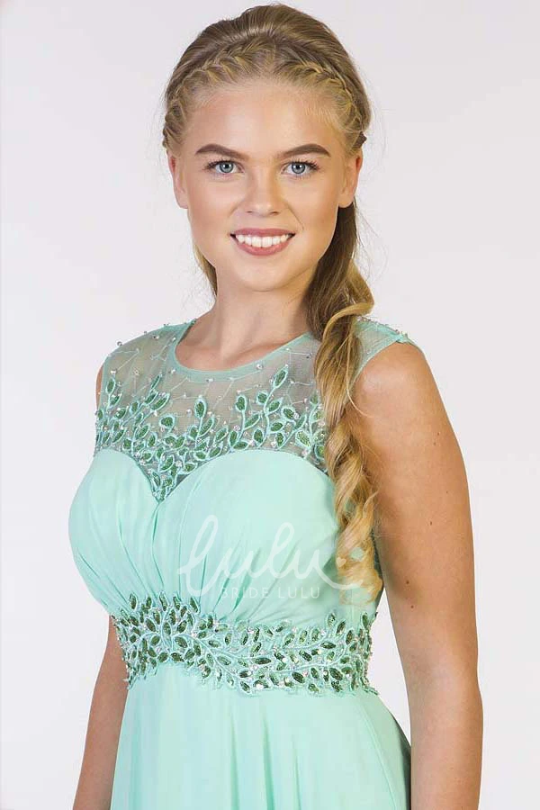 Crystal A-Line Chiffon Prom Dress with Pleats Sleeveless Long Scoop-Neck