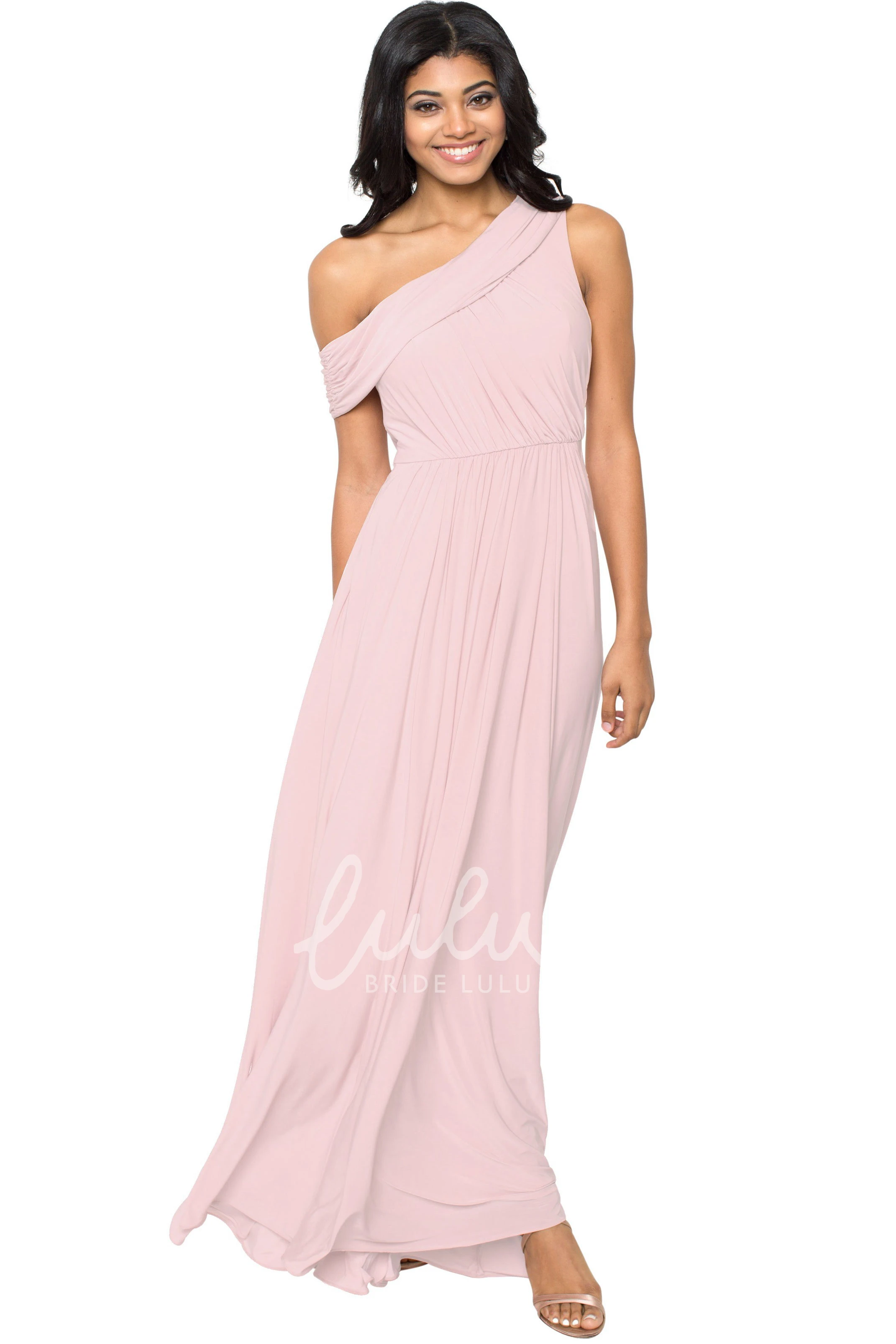 One-Shoulder Ruched Chiffon Convertible Bridesmaid Dress in Muti-Color