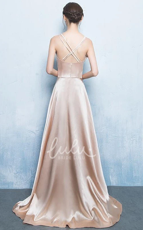 Sleeveless Satin A-Line Formal Dress with Cross Back and Criss Cross Bridesmaid Dress