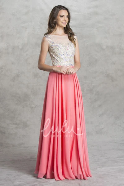 Bateau Neckline A-Line Bridesmaid Dress with Pleats and Beading