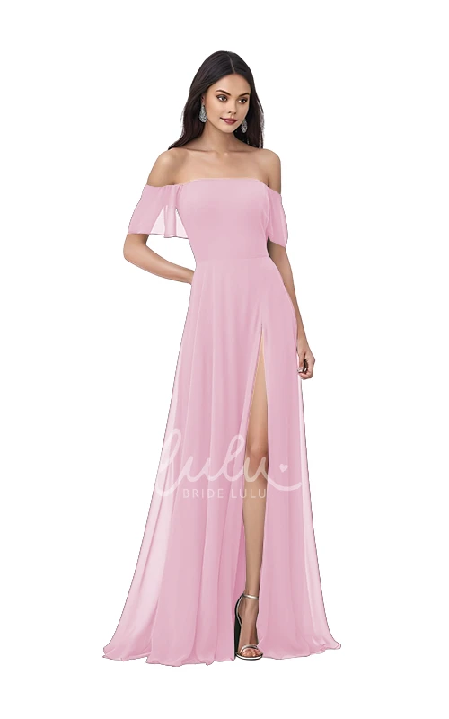 Chiffon Bohemian Bridesmaid Dress with Split Front A-Line & Flowy