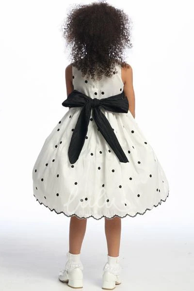 Floral Tea-Length Taffeta Flower Girl Dress with Embroidery
