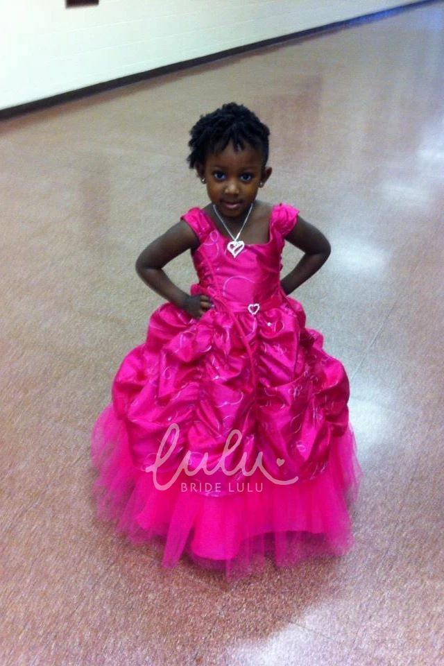 Embroidered Lace Flower Girl Dress with Brooch Ankle-Length Tiered