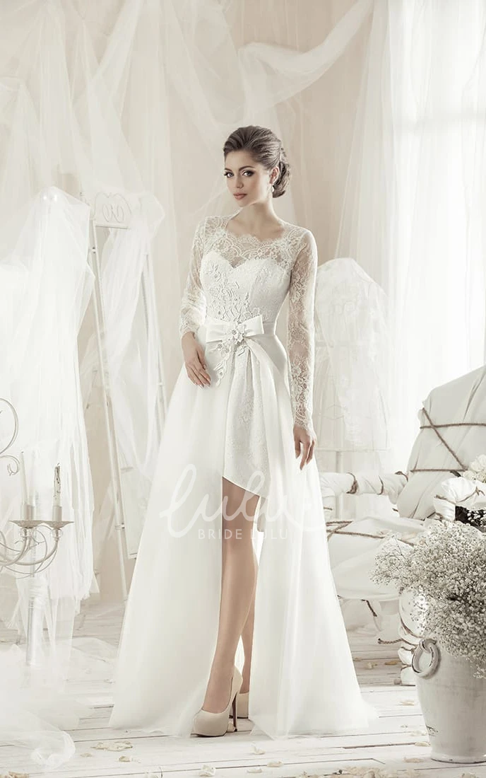 Knee-Length Lace Dress with Square Neckline and Long Sleeves for Wedding or Cocktail Party