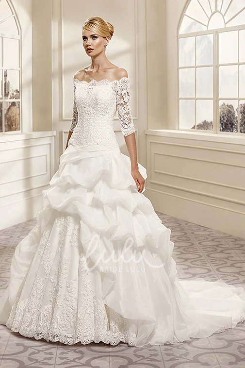 Off-The-Shoulder Organza A-Line Wedding Dress with Appliques and Tiers