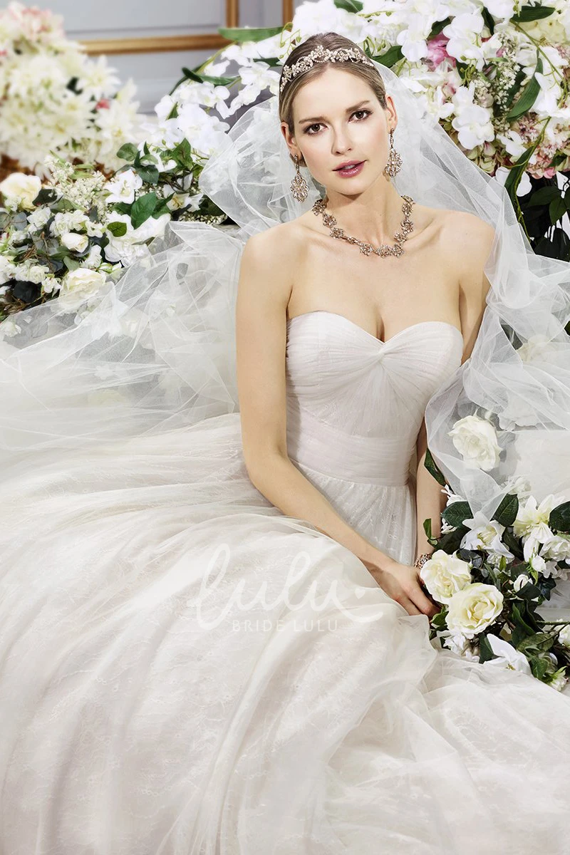 Pleated Sweetheart Ball Gown Wedding Dress with Long Tulle Skirt and Backless Style