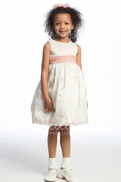 Embroidered Taffeta Floral Girl Dress Tea-Length Bridesmaid Dress
