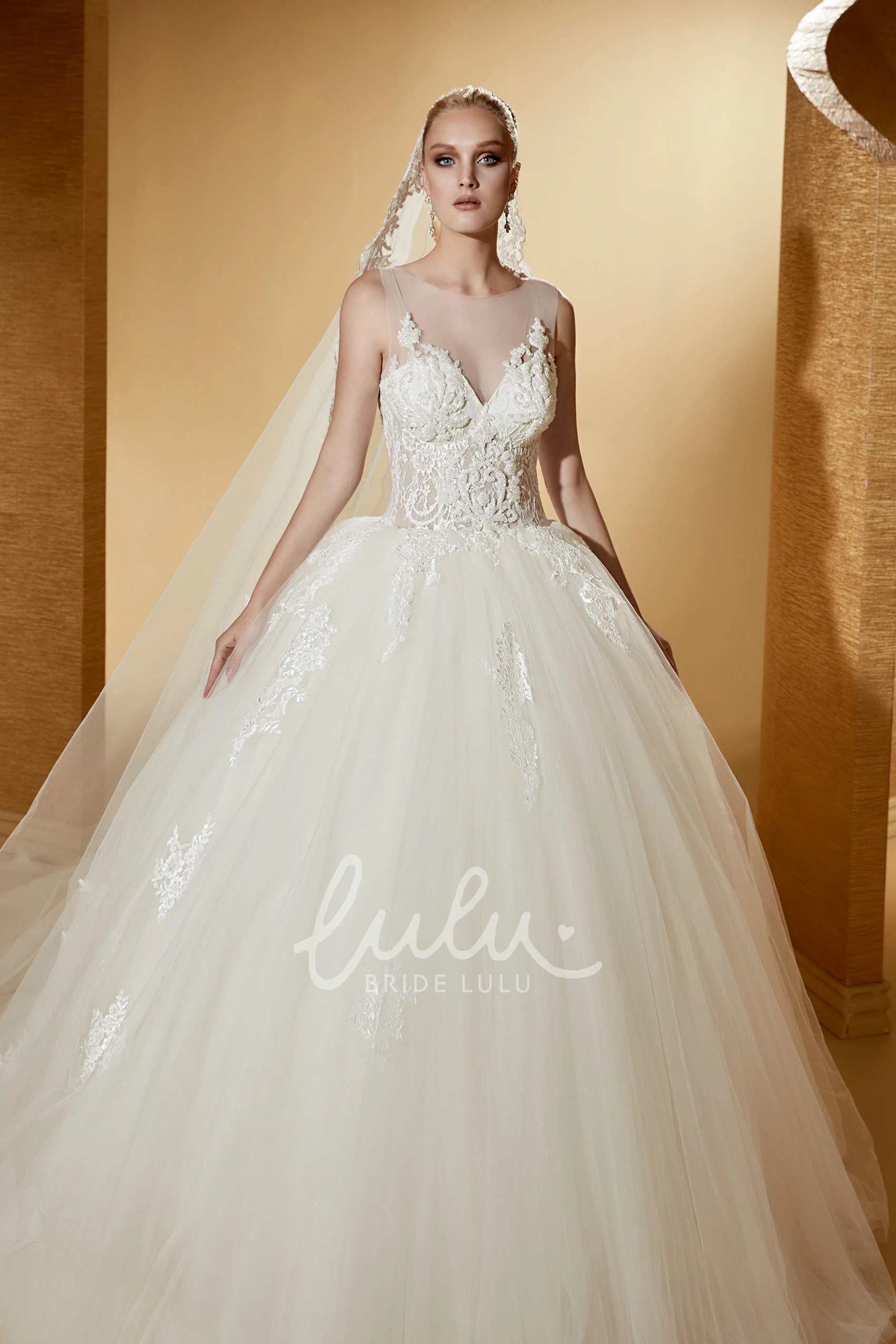 Cap Sleeve Illusion Wedding Dress with Lace Corset
